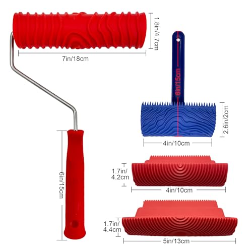 4-Pack Wood Grain Tool, Wood Graining Roller Painting Tool with Handle, Rubber Empaistic Wood Texture Painting Tool Set for DIY Wall Room Art Paint Decoration - size: 3pcs+1Roller