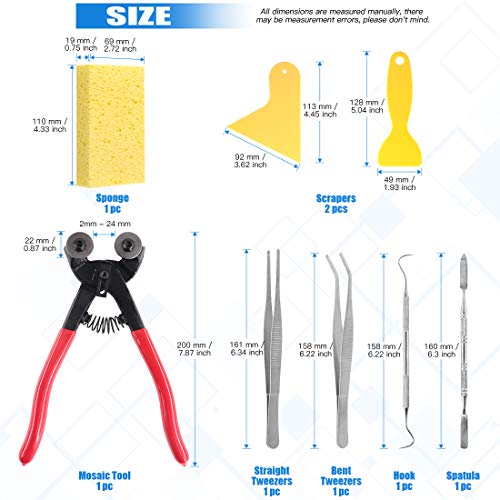 Glarks 8 Pieces Mosaic Tools Set, Heavy Duty Double Wheeled Glass Mosaic Tile Cut Nippers with Scrapers, Tweezers, Double-Ended Hook, Spatula, Sponge