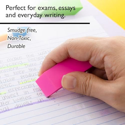 BAZIC Products Bevel Block Erasers, 6 Count, 2-Pack | neon beveled block erasers; soft latex-free; PVC-free rubber; Clean erase; smudge-resistant; school; home; art - color: 6-count, size: 2-Pack