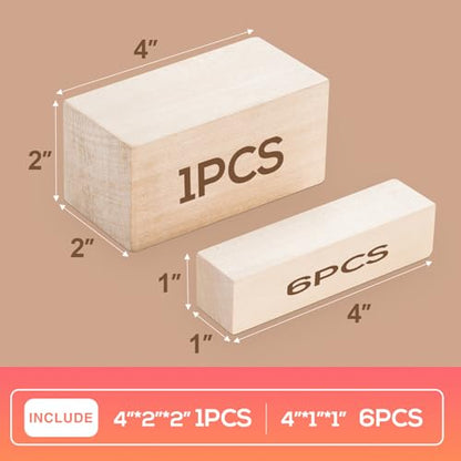 Falling in Art Basswood Carving Blocks, 7 Pcs Whittling Wood Carving Kit, Carving Wooden Blocks for Crafting, Ideal for Beginners and Professional Artists(4 * 2 * 2 1pc& 4 * 1 * 1 6pc) - size: 7 pcs