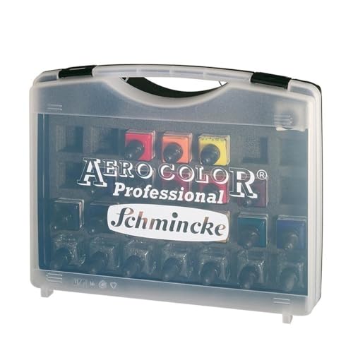 Schmincke - AERO COLOR Professional plastic case, 16 x 28 ml highly liquid acrylic colors + 7 empty bottles for own mixtures, 81 124 097, airbrush - size: 15.15 Fl Oz (Pack of 1)