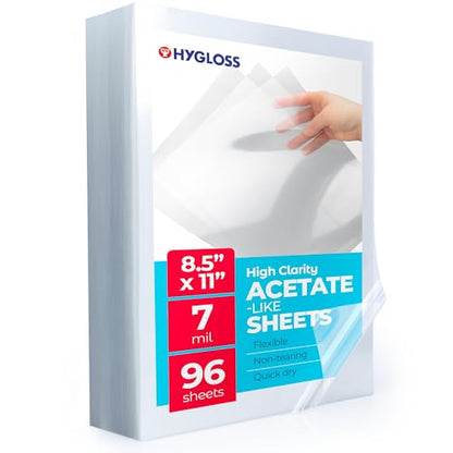 Hygloss 8.5" x 11" Acetate Paper - 7 Mil Clear Acetate Sheets for Crafts Projects, Classroom Stencil Sheets, Overhead Transparency Sheets for Projector, Clear Plastic Sheet (Not for Printers) 96 Pack - size: 8.5 x 11 inch, style: 96 Sheets