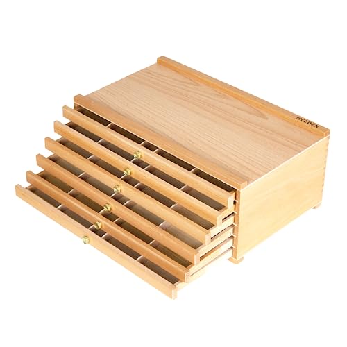 MEEDEN 6-Drawer Artist Supply Storage Box - Portable Foldable Multi-Function Beech Wood Artist Tool & Brush Storage Box with Compartments & Drawer for Pastels, Pencils, Pens, Brushes, Stamp - color: Beechwood, size: 6-Drawer Storage Box
