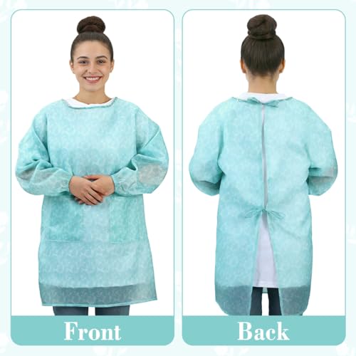 ARTIBETTER Waterproof Apron with Sleeves Polyester Housework Smock Blue Cooking Apron for Adults Kitchen Cleaning Gardening Painting Home Restaurant Shop Use