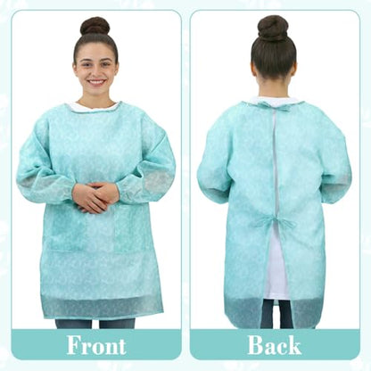 ARTIBETTER Waterproof Apron with Sleeves Polyester Housework Smock Blue Cooking Apron for Adults Kitchen Cleaning Gardening Painting Home Restaurant Shop Use