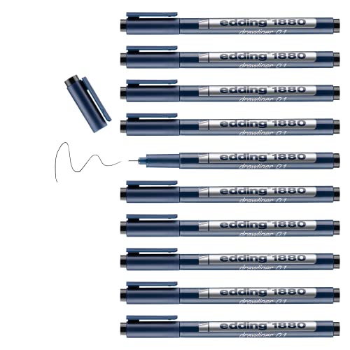 edding 1880 profipen - black - 10 pens - line width 0.25 mm - fineliner pen for precise writing, sketching and technical drawing - fine, metal-encased nib - suitable for use with rulers and stencils - color: 02: 10 Pens - 0.25mm - Black