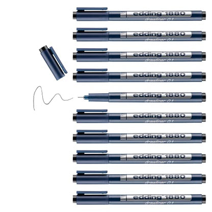 edding 1880 profipen - black - 10 pens - line width 0.25 mm - fineliner pen for precise writing, sketching and technical drawing - fine, metal-encased nib - suitable for use with rulers and stencils - color: 02: 10 Pens - 0.25mm - Black