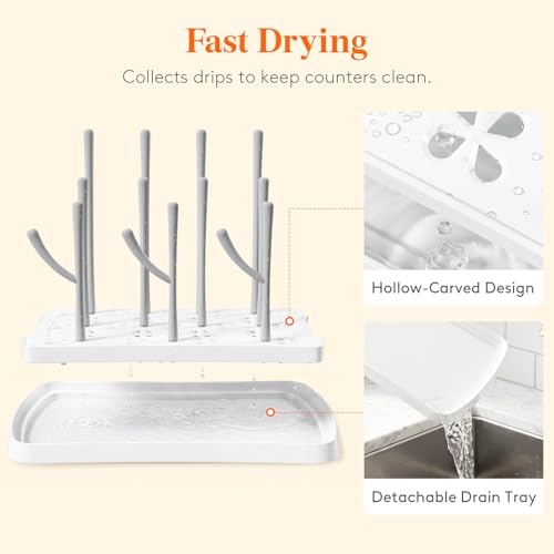 Lifewit Baby Bottle Drying Rack with Tray, Portable Bottle Drying Tree for Home & Travel, Space Saving Dryer Holder for Nipples, Pump Parts, Pacifiers Storage, Newborn Essentials, BPA Free