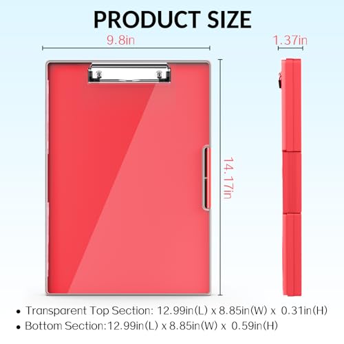 Sooez Clipboard with Storage, Heavy Duty Cleaview Clip Boards 8.5x11 with Dual Storage, Dry Erase Plastic Nursing Clipboard, High Capacity Clipboards Folder for Teacher Nurse, School & Office Supplies - color: Red