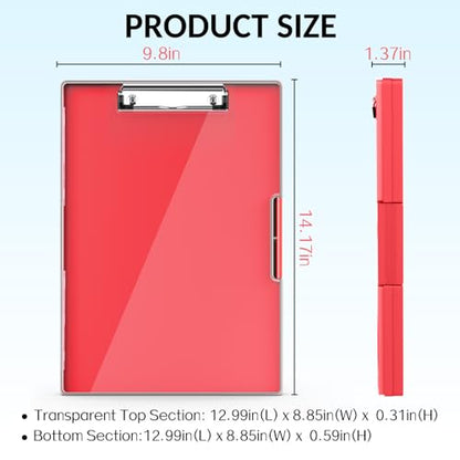 Sooez Clipboard with Storage, Heavy Duty Cleaview Clip Boards 8.5x11 with Dual Storage, Dry Erase Plastic Nursing Clipboard, High Capacity Clipboards Folder for Teacher Nurse, School & Office Supplies - color: Red