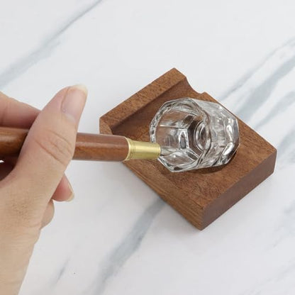Crapyt Ink Well for Dip Pen Calligraphy Holder Dip Pen Holder Wood Desktop Pen Holder Calligraphy Oblique Nib Holder 2.83"×2.01"×0.79" Pen Rest