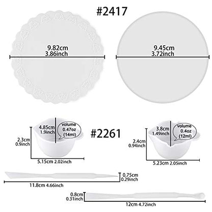Epoxy Resin Casting Tools Set Silicone Measuring Cups, Round Mats, Stirring Stick and Spoon, 6-kit for Mixing UV Resins, Pigment, Paints