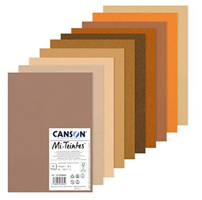 CANSON Mi-Teintes Coloured Drawing 160gsm A4 Paper Pack, Double Sided: Honeycomb & Fine Grain, 10 Brown Colour Sheets, for Professional Artists & Illustrators - color: BROWN TONES