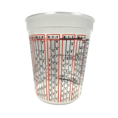 Disposable Solvent Resistant Cups with Graduations for Paint Mixing, Epoxy Resin Pour, Acrylic Paint and Stain 1 Quart 32 oz. Cups, 100 pack, for Body Shops, DIY, Garages, Dealerships, Made in USA
