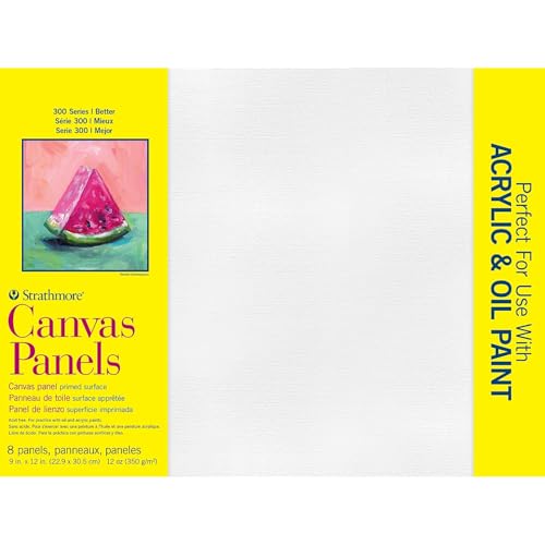Strathmore 300 Series Artist Canvas Panels, 9x12 inches, White Pre-Primed, 8 Pack - 100% Cotton Surface for Acrylics & Oil Paints - size: 9x12