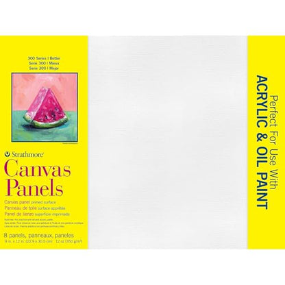 Strathmore 300 Series Artist Canvas Panels, 9x12 inches, White Pre-Primed, 8 Pack - 100% Cotton Surface for Acrylics & Oil Paints - size: 9x12