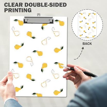 Cute Clipboard, Yellow Pear ClipBoards with Low Profile Clip for Teachers Nurses Students, Fashion ClipBoards Suitable for School Office, 12.6 x 9 Inch Size - C04 - style: Pear