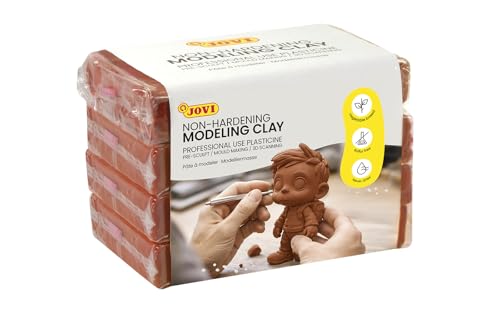 Jovi - Non-Hardening Pre-Sculpt Clay, 4 Brown Bars, 0.77 lb Each | Professional Arts and Crafts Non-Toxic and Gluten Free plasticine - color: Brown
