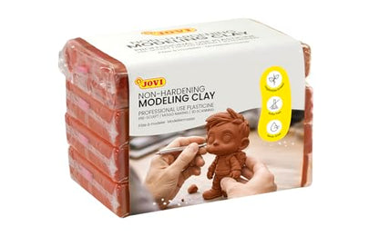 Jovi - Non-Hardening Pre-Sculpt Clay, 4 Brown Bars, 0.77 lb Each | Professional Arts and Crafts Non-Toxic and Gluten Free plasticine - color: Brown