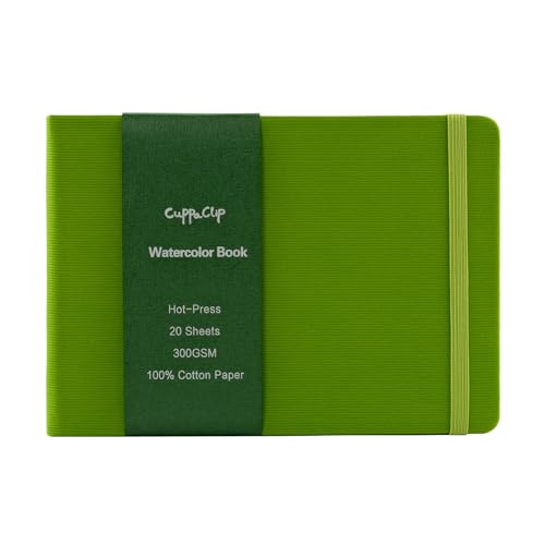 CuppaClip Watercolor Paper Cotton Hot-Pressed with Inner Pocket Watercolor Sketchbook Journal As Travel Notebook 300 GSM 140 LB (Green, 11.81x8.26in) - color: Green, size: 11.81x8.26in