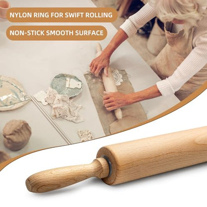 Professional Clay Rolling Pin, 17 Inch Non-Stick Clay Roller for Pottery and Slab Making –Duty Pottery Tool with Ergonomic Handles, Essential for Art Studios - color: Clay RollingPin-01