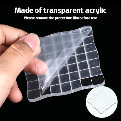 Acrylic Stamp Blocks, 5 Pieces Clear Stamping Blocks Tools with Grid Lines Assorted Sizes Stamping Tool for DIY Crafts, Card Making, Scrapbooking