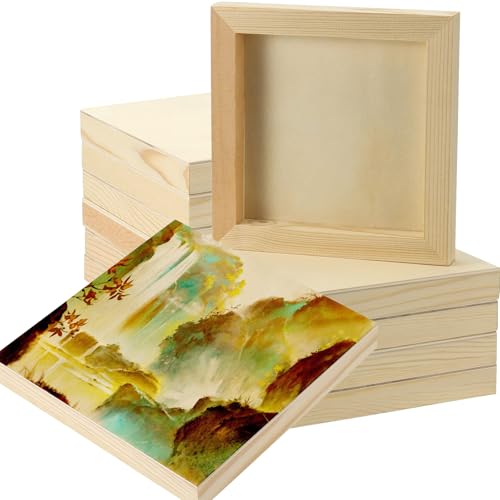 JOIKIT 14 Pack 6 x 6 x 0.78 Inch Wood Canvas Panels, Wooden Canvas Board Unfinished Square Wood Cradled Painting Panel Boards, Artist Wooden Canvases for Burning, Pouring, String Art, Crafts - size: 6 x 6 inch 14PCS