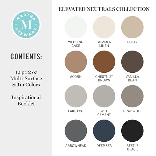 Martha Stewart, Multi-Surface Satin 12 pc Paint Set, Elevated Neutrals - color: Elevated Neutrals