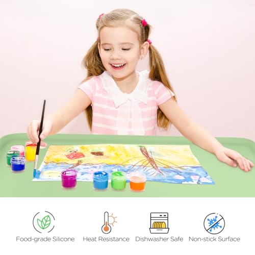 Silicone Painting Mat with Raised Sides, 24" x 16" Playdoh Art Mat | Food-Grade Silicone Art Mat for Crafts, Protects Table From Spills, Stains, Paint Mats for Clay, Jewelry-Making, Painting - color: Green