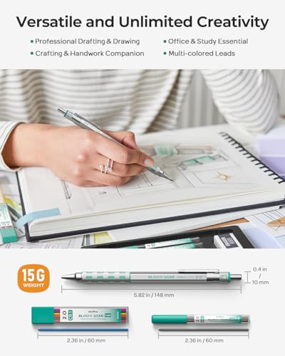 Nicpro 3 Pack Blocky Gear 2.0 mm Metal Mechanical Pencils Set with Case, Drafting Pencil with 13 Tubes 2mm Lead Refills (HB 2B 2H 4B 4H 6B & Colors), Erasers for Carpenter Writing Drawing - style: 2.0mm