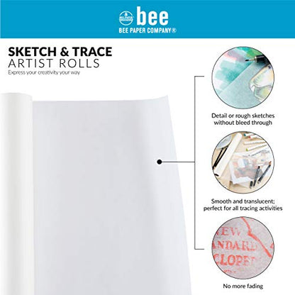 Bee Paper 18" x 20 yds Sketch and Trace Roll, White - color: White, size: 18-inch x 20-yard Roll