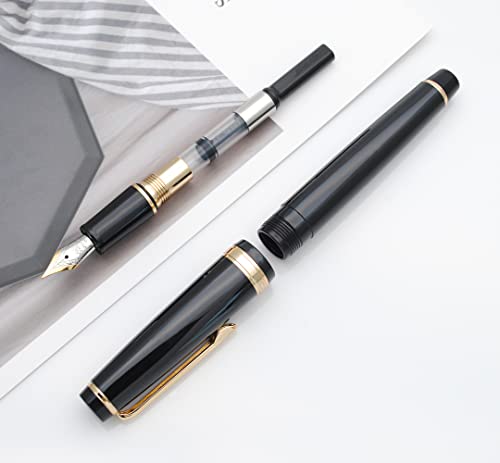 JINHAO 82 Fountain Pen with Gold Clip (F Nib 0.5mm, Black) - color: Black