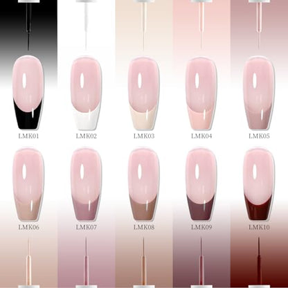 JODSONE 10 Colors Mocha Nail Art Gel Liner Set,5ml Nude Brown Gel Polish with Built-in Thin Brush,Fine Line Nail Art Pen Effect for Nails Design DIY Salon,Fall Brown Tones - color: LMK01-LMK10