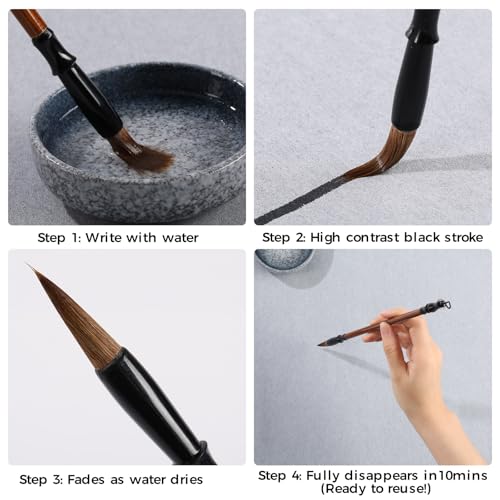 Water Drawing Mat with Chinese Calligraphy Brush Set, Reusable Water Painting Mat for Beginners, Portable Canvas Rolls for Painting and Calligraphy Practice for Mom