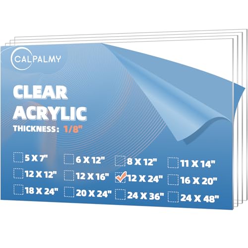 CALPALMY (4-Pack) 12x24 Clear Acrylic Sheet Plexiglass 1/8” Thick, Use for Craft Projects, Signs, Display Cases and More, Cut with Cricut, Engraver, Saw or Hand Tools – No Knives - color: Clear, size: 12"x24", 1/8" Thick