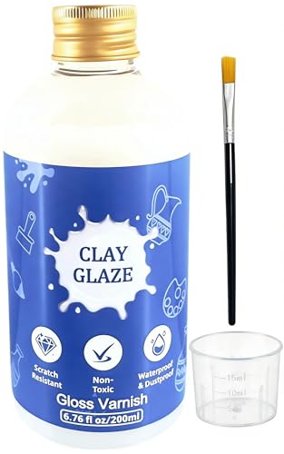 Air Dry Clay Varnish, 200ml Gloss Polymer Clay Glaze, Prevent Clay Cracking, Scratch Resistant, Waterproof, for Pottery, Crafts, Oil Paintings, Clay Sealant with Brush & Measuring Cup - color: Gloss200ml