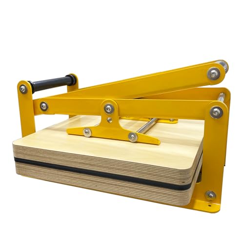 INTSPERMAI Wooden Lino Printing Hand Lever Press Machine, Block Printing Press, 4mm Thickness Yellow Stainless Steel Plate Frame,15''×15'', for Linoleum Block Printmaking