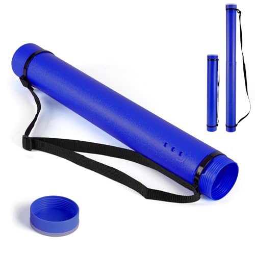 DEWEL Poster Tube, Waterproof Poster Holder Plastic Expandable Poster/Art/Document Storage Tube 24.5" to 40", Adjustable Poster Storage Blueprint Holder with Carrying Strap (Dark Blue-Large Size) - color: Dark Blue (Round), size: Large