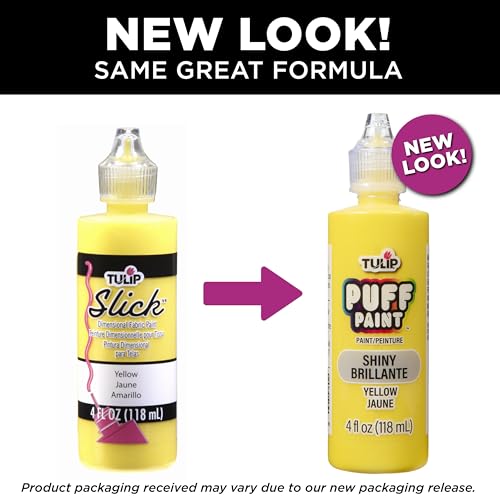 Tulip 41408 Dimensional Fabric Paint 4oz Slick Yellow - color: SHINY YELLOW, size: 4 Fl Oz (Pack of 1)