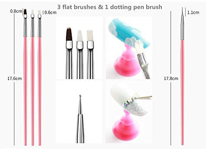 FULINJOY 20PCS Nail Art Design Tools, 15PCS Painting Brushes Set with 5PCS Dotting Pens - color: 20pcs - pink