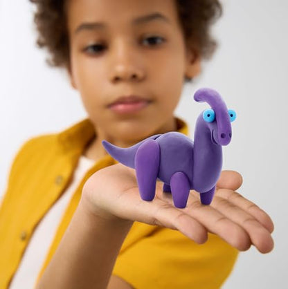 HEY CLAY Set - Colourful Modeling Air Dry Clay Kit for Kids 15 cans and Sculpting Tools with Fun Interactive Instructions App - Children 3+ (Mega Dinos) - style: Mega Dinos