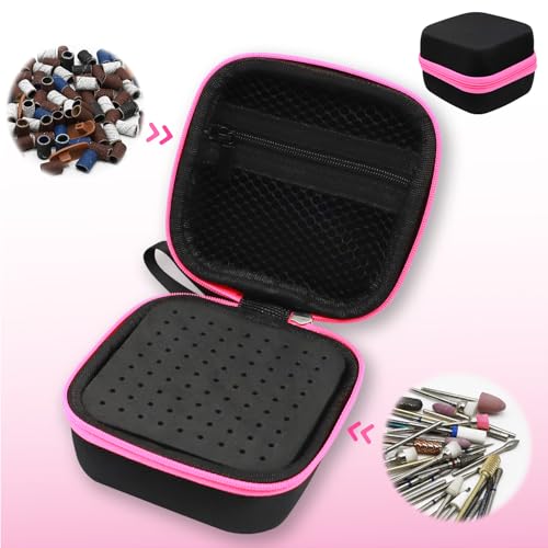 81 Holes Nail Drill Bit Holder (ONLY CASE),Dustproof Portable Organizer Storage Bag with Large Mesh Pocket & High Density Foam to Avoid Slipping & Scratches, Nail Bits Professional Manicure Tools,Pink - color: Pink