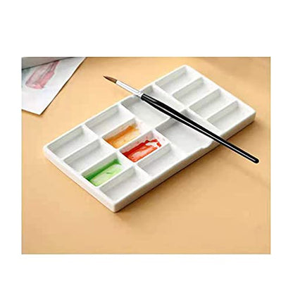 14 Wells Ceramic Artist Paint Palette - 8 Inch Porcelain Watercolor Painting Palette Ceramic Mixing Tray for Painters - color: 14 Well Ceramic Palette