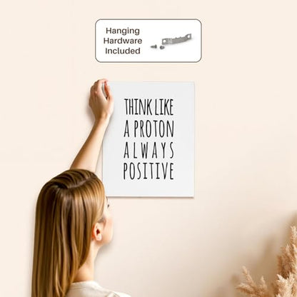 3dRose Think like a proton always positive. Black letters on white background Museum Grade Canvas Wrap 11x14 - size: 11"L x 14"W