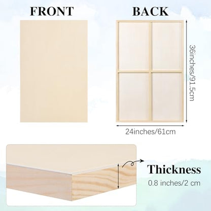 Aodaer 4 Pack Wood Panels 24 x 36 Inch Wooden Panels Canvas Unfinished Craft Wood Boards Panels for Art Crafts Acrylic and Oil Painting Pouring DIY Projects - size: 24 x 36 Inch