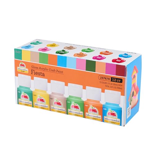 Apple Barrel Acrylic Craft Paint Set, Fiesta, Includes 12 Colors with a Gloss Finish