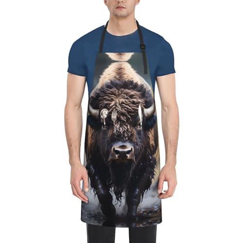 Prancing Brown Horse Heavy Duty Waterproof Apron with Pockets for AdultsResistant Grilling, Gardening, Painting - color: North American Bison