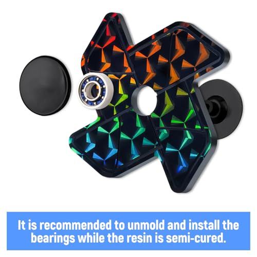 NiArt DIY Epoxy Resin Fidget Spinner Molds Set – 5 Holographic Silicone Casting Molds with Rainbow Texture, 15 Bearings, 15 Pairs Plastic Caps & Organizer Box for Handmade Finger Toys & Craft Projects - size: 5 Molds + 15 Cap Bearings