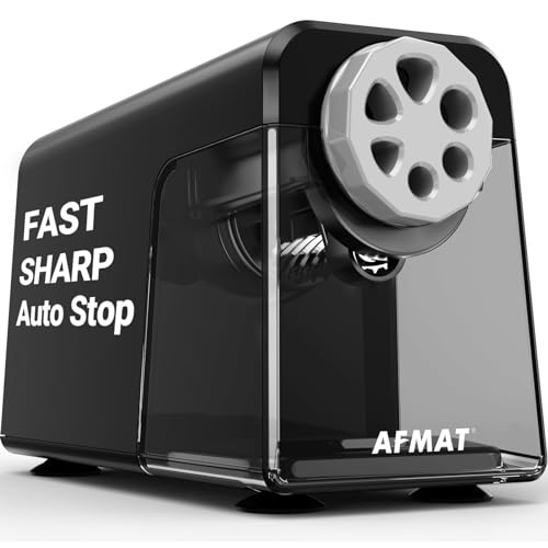 AFMAT Electric Pencil Sharpener Heavy Duty, 6 Holes, Auto Stop Pencil Sharpeners for Classroom, Electric Sharpener for 6-11mm Colored Pencils, 7000 Sharpenings, Fast Sharpen, Save Pencils PSX1 - color: Black