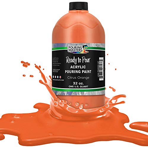 POURING MASTERS Citrus Orange Acrylic Ready to Pour Pouring Paint - Premium 32-Ounce Pre-Mixed Water-Based - for Canvas, Wood, Paper, Crafts, Tile, Rocks and More - color: Citrus Orange, size: 32 Fl Oz (Pack of 1)
